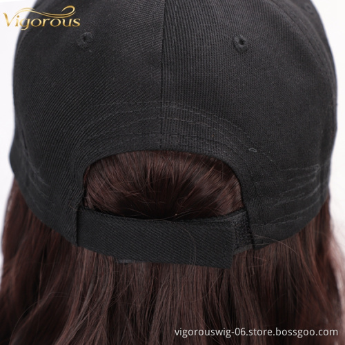 Baseball Hat Wig Long Wave curly Brown Wholesale Black Women Wig Hats Hair Wavy Extensions Wig